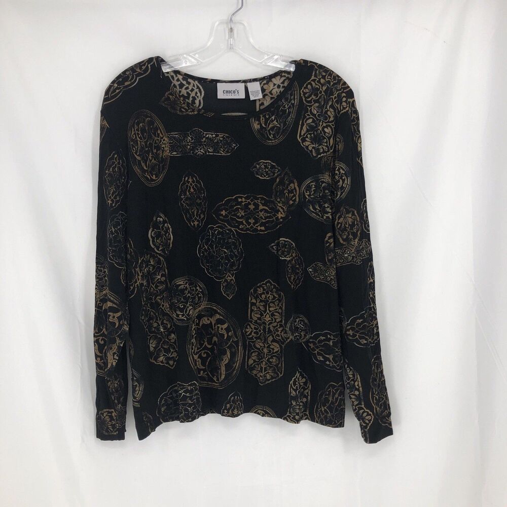 Chico’s Travelers Size 3 Black Brown Art to Wear Abstract Paisley